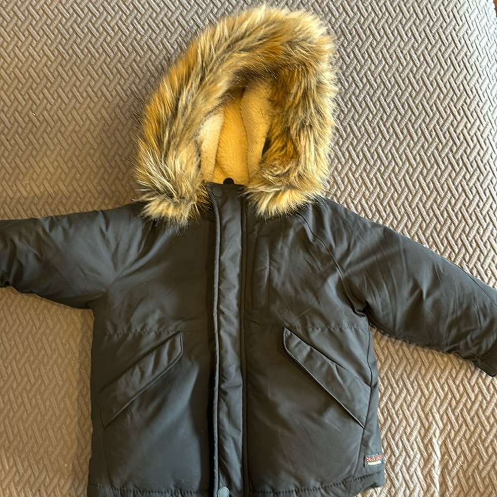 Zara Faux Fur Hooded Snow Winter Jacket. Gray. Size 12-18 months.